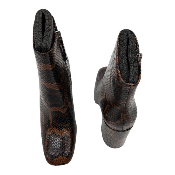 Ash Brown Snake Python Jade Square Toe Leather Block Heel Calf Boots 36 US 5 - Picture 8 of 15